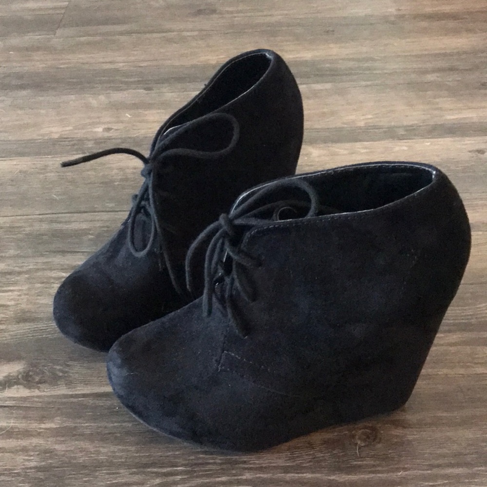 Lace up suede wedges